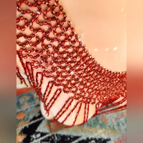 VTG Beaded Rust Sparkle Beaded Sparkly Elegant Shawl Shoulder Fringe Neck Collar - Picture 4 of 11